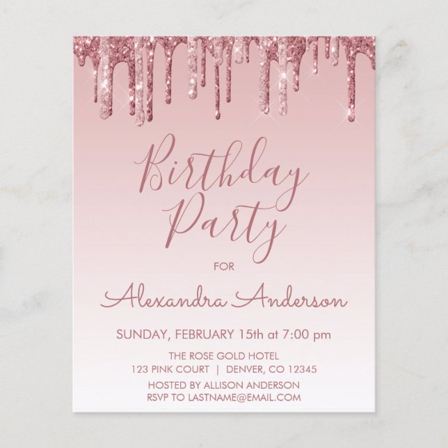 Rosa de orçamento com brilho Dourado qualquer aniv (Frente)