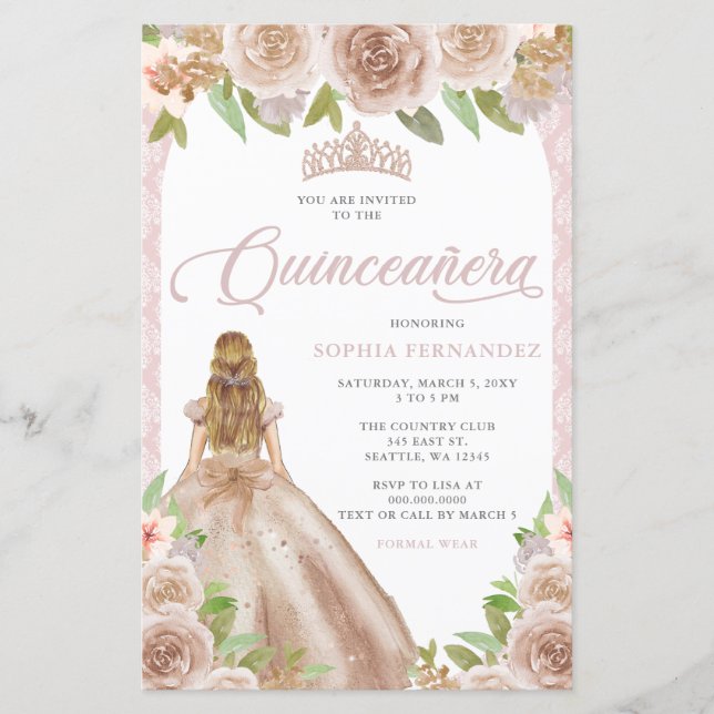 Rosa de Orçamento Dourada Princesa Tiara Quinceañe (Frente)