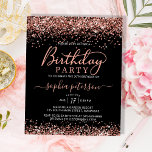 Rosa De Orçamento Dourado Qualquer Convite De Aniv<br><div class="desc">Na moda Rosa Moderno, Rosa, Rosa Dourada, Glitter Negro, Convite de Aniversário. Esta elegante qualquer idade feminina de qualquer modelo de convite de aniversário feminina feminina para adultos apresentando uma caligrafia de tipo de letra sutil tendenciosa com rosa pincelado cor-de-rosa pincelado bordas brilhantes de ouro sobre fundo negro. Perfeito para...</div>