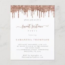 Rosa de Orçamento Glitter Drips Doce 16 Convite