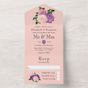 Rosa de Pêssego e Floral Roxo Casamento Tudo Em Um