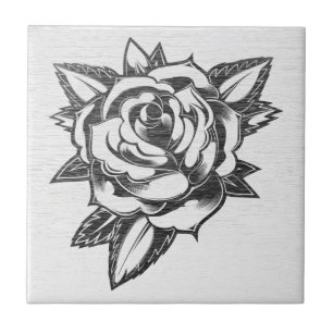 Rosa de Tatuagem Tradicional - Azulejo Cerâmico Vi