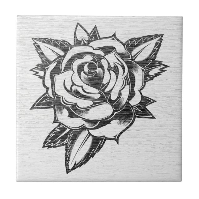 Rosa de Tatuagem Tradicional - Azulejo Cerâmico Vi (Frente)
