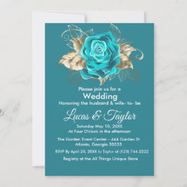 Rosa de Turquesa e Convite para Casamento de Penas