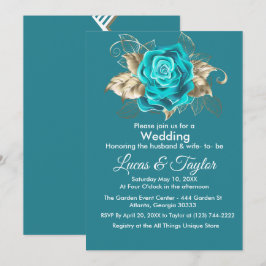 Rosa de Turquesa e Convite para Casamento de Penas