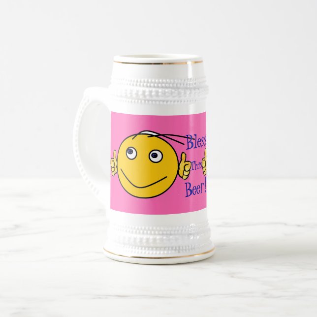 Rosa - Divertido Abençoe esta caneca de cerveja! (Frente Esquerda)
