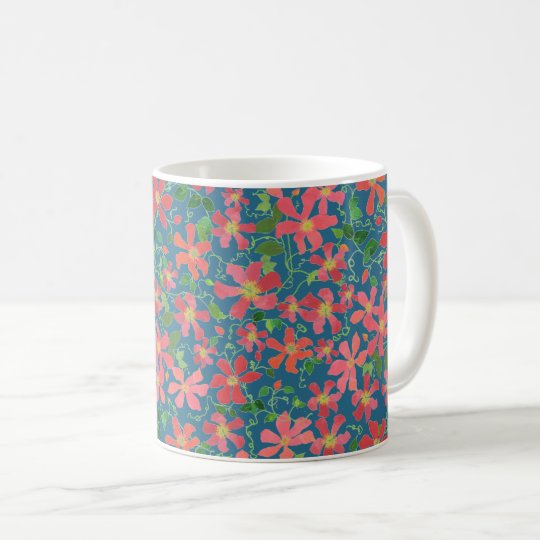 Rosa do Clematis, vermelho, floral alaranjado no Caneca De Café