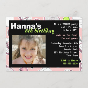 Rosa do convite de aniversário do tênis