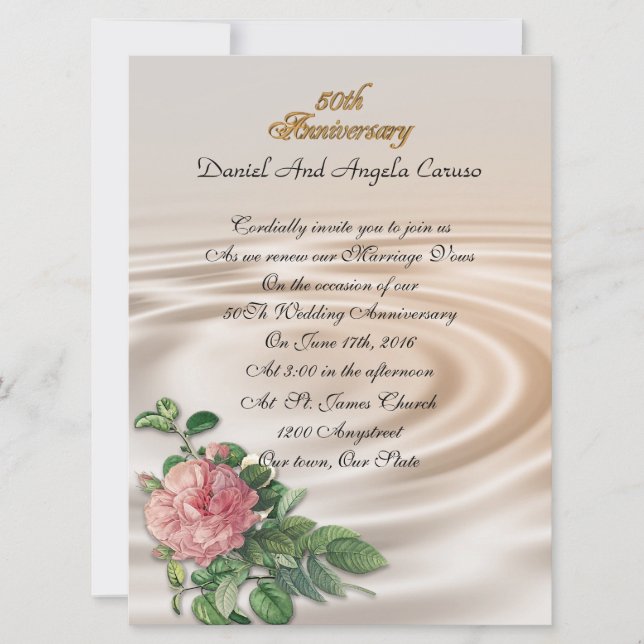 rosa do convite de festas do 50º aniversário (Frente)