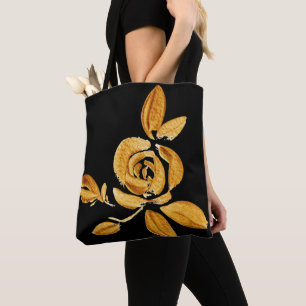 Rosa Dourada em Bolsa Tote Preta