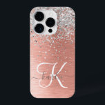 Rosa Dourada Girly Silver Glitter Sparkly<br><div class="desc">Personalize facilmente esta capa de telefone de design de chic moderna com brilho cinza bonito em prata em um fundo metálico escovado de rosa dourado.</div>