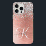 Rosa Dourada Girly Silver Glitter Sparkly<br><div class="desc">Personalize facilmente esta capa de telefone de design de chic moderna com brilho cinza bonito em prata em um fundo metálico escovado de rosa dourado.</div>