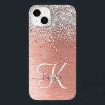 Rosa Dourada Girly Silver Glitter Sparkly<br><div class="desc">Personalize facilmente esta capa de telefone de design de chic moderna com brilho cinza bonito em prata em um fundo metálico escovado de rosa dourado.</div>