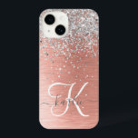 Rosa Dourada Girly Silver Glitter Sparkly<br><div class="desc">Personalize facilmente esta capa de telefone de design de chic moderna com brilho cinza bonito em prata em um fundo metálico escovado de rosa dourado.</div>
