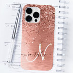 Rosa Dourada Girly Silver Glitter Sparkly<br><div class="desc">Personalize facilmente esta capa de telefone de design de chic moderna com brilho cinza bonito em prata em um fundo metálico escovado de rosa dourado.</div>