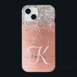 Rosa Dourada Girly Silver Glitter Sparkly<br><div class="desc">Personalize facilmente esta capa de telefone de design de chic moderna com brilho cinza bonito em prata em um fundo metálico escovado de rosa dourado.</div>