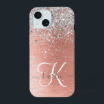 Rosa Dourada Girly Silver Glitter Sparkly<br><div class="desc">Personalize facilmente esta capa de telefone de design de chic moderna com brilho cinza bonito em prata em um fundo metálico escovado de rosa dourado.</div>