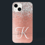 Rosa Dourada Girly Silver Glitter Sparkly<br><div class="desc">Personalize facilmente esta capa de telefone de design de chic moderna com brilho cinza bonito em prata em um fundo metálico escovado de rosa dourado.</div>