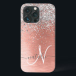 Rosa Dourada Girly Silver Glitter Sparkly<br><div class="desc">Personalize facilmente esta capa de telefone de design de chic moderna com brilho cinza bonito em prata em um fundo metálico escovado de rosa dourado.</div>