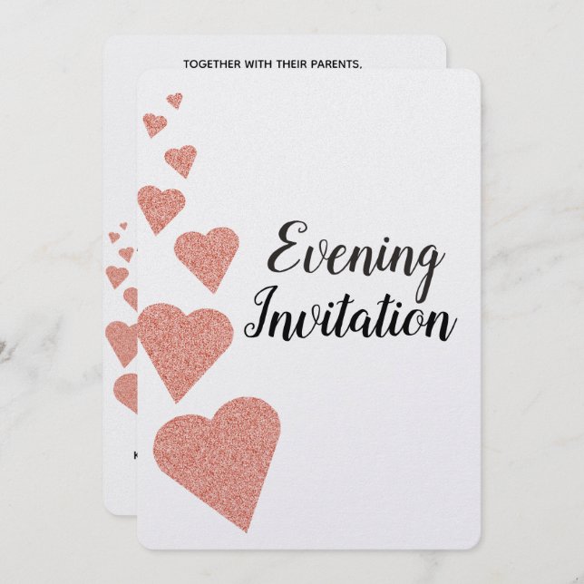 Rosa Dourada Glitter Hearts Noite de Convite (Frente/Verso)