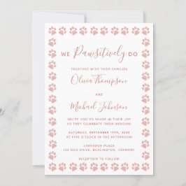 Rosa Dourada Glitter Paw Imprime Convite De Casame