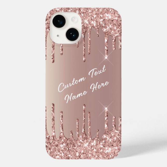 Rosa Dourada Lush Glitter Seu Nome capas de iphone (Verso)