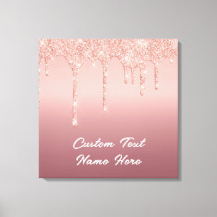 Rosa Dourada Lush Glitter seu Nome de Texto Canvas