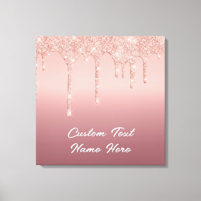 Rosa Dourada Lush Glitter seu Nome de Texto Canvas (Frente)