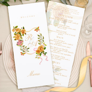 Rosa Dourada Menu de Casamento com Monograma e Fit