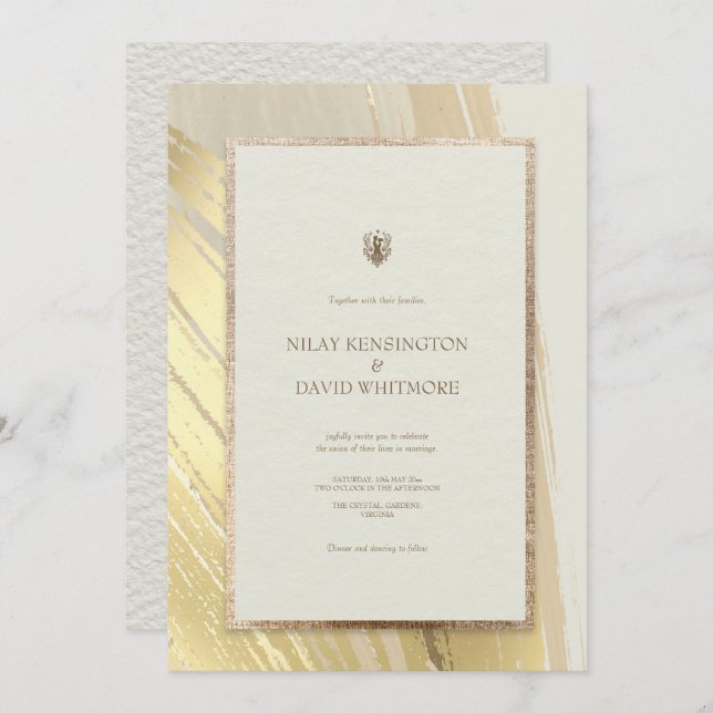 Rosa Dourada Watercolor Pincel Trave Convite De Ca (Frente/Verso)