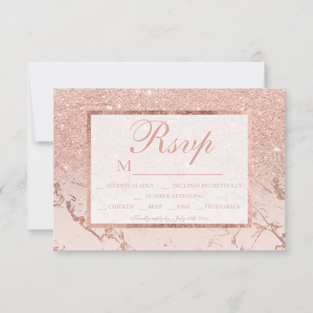Rosa dourado blush marble ombre casamento RSVP (Frente)