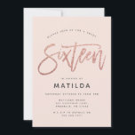 Rosa dourado brilhante moderno de 16 anos<br><div class="desc">Efeito ouro rosa,  brilho brilhante rosado brilha moderno convite de 16 anos. Mínimo moderno na design de tendência com o shchi elegante script. Parte de uma coleção de anos. Perfeito para a sua adolescente de vidro.</div>
