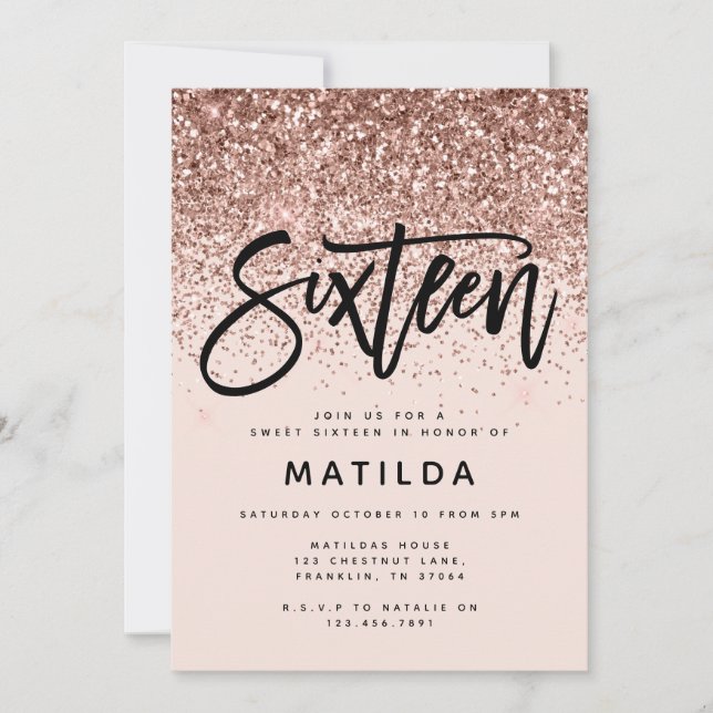 Rosa dourado brilhante moderno de 16 anos (Frente)