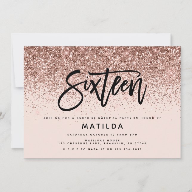 Rosa dourado brilhante surpresa doce 16 anos (Frente)