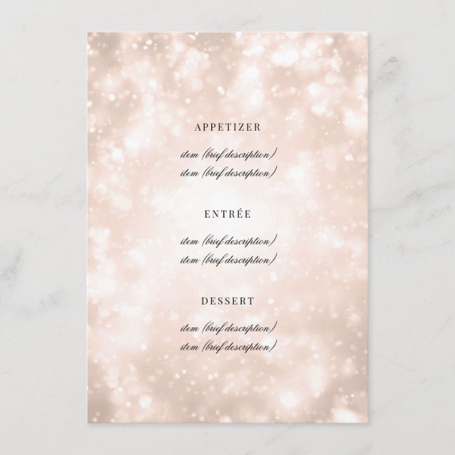 Rosa Dourado Champagne Bokeh Elegant Weding Menu (Frente)