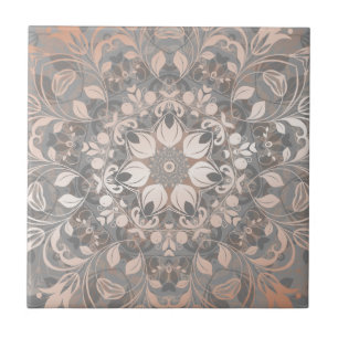 Rosa Dourado Cinza Floral Mandala