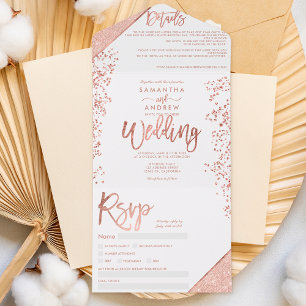 Rosa dourado confete branco chic casamento