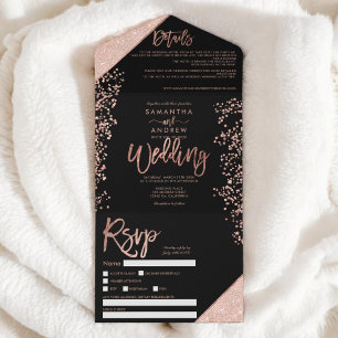 Rosa dourado confete chic casamento preto
