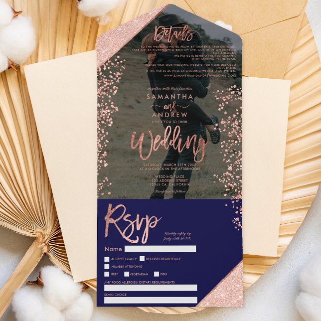 Rosa dourado confete marinho foto casamento (Criador carregado)