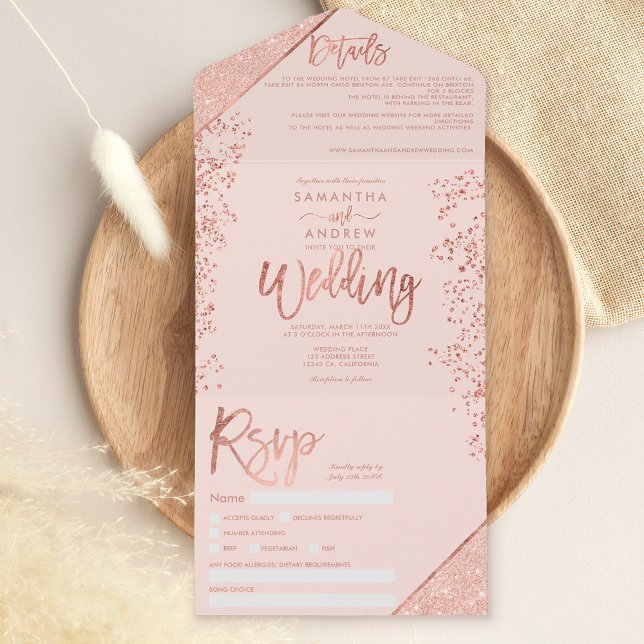 Rosa dourado confetti blush cor-de-rosa casamento (Criador carregado)