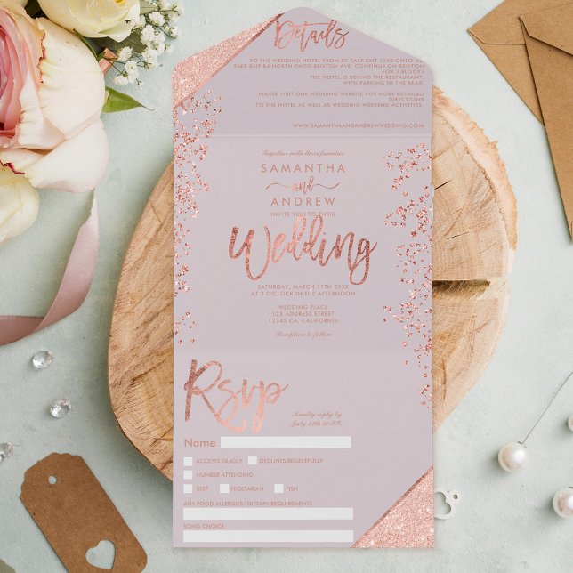 Rosa dourado confetti cinza lilás casamento (Criador carregado)