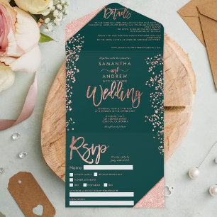Rosa dourado confetti emerald green casamento