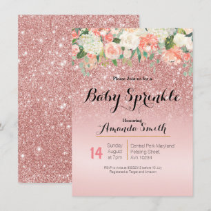 Rosa Dourado convite para o Sprinkle de Bebê Rosa