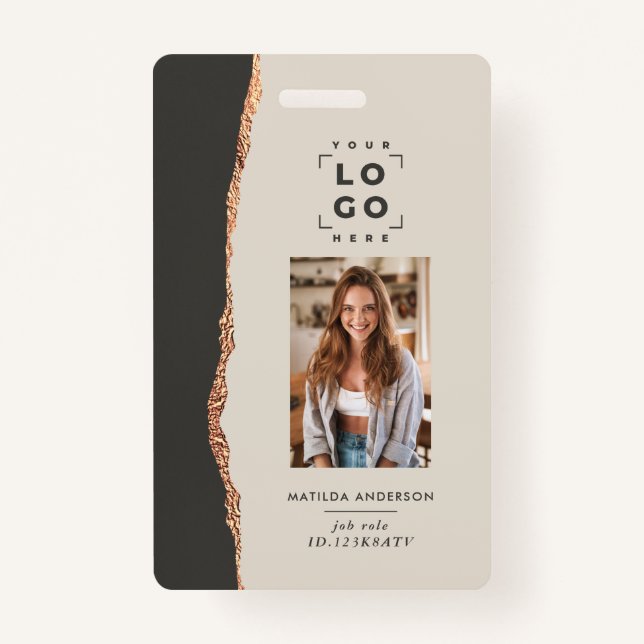 Rosa dourado, crachá natural preto, elegante (Frente)