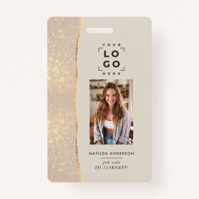 Rosa dourado, crachá natural rosa-moderno, elegant (Frente)