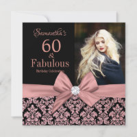 Rosa dourado damasco 60º Convite de Aniversário