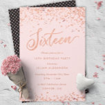 Rosa Dourado Doce Doce Dezesseis Convites de festa<br><div class="desc">Convites de festas de aniversários Sweet 16 Dourados: rosa-gold confetti 16th convite de aniversário design com folha de ouro rosa brilhante parece bolinhas rosa. Rosa dourado "Dezesseis" escrito em tipografia de escrita com letra de mão. A inscrição temporária preenche os detalhes da festa. [Note que, embora os elementos deste design...</div>