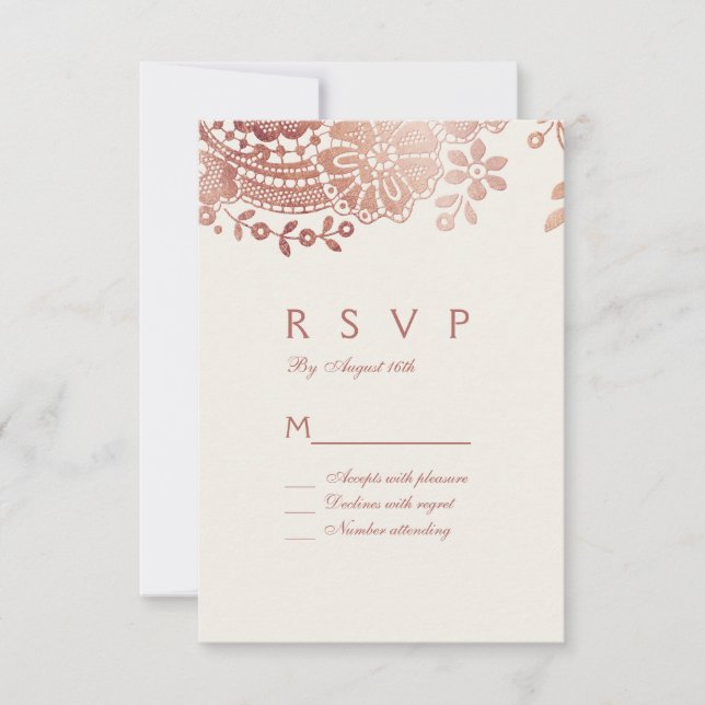 Rosa dourado, elegante, vintage, casamento RSVP (Frente)