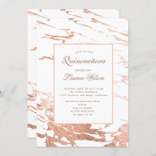 rosa dourado faux foil marble Quinceanera Convite