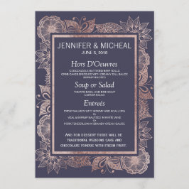 Rosa Dourado Floral e Marinho Blue Weding Menu